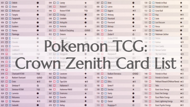 Pokemon Crown Zenith Card List